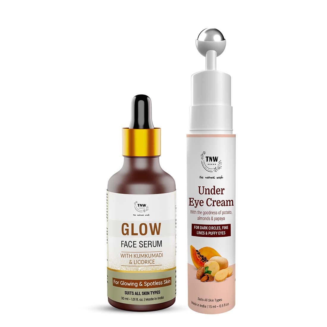 TnwThe Natural Wash Skincare Combo With Glow Face Serum And Under Eye Cream | Makes Skin Tone Even & Removes Dark Circles | Sui
