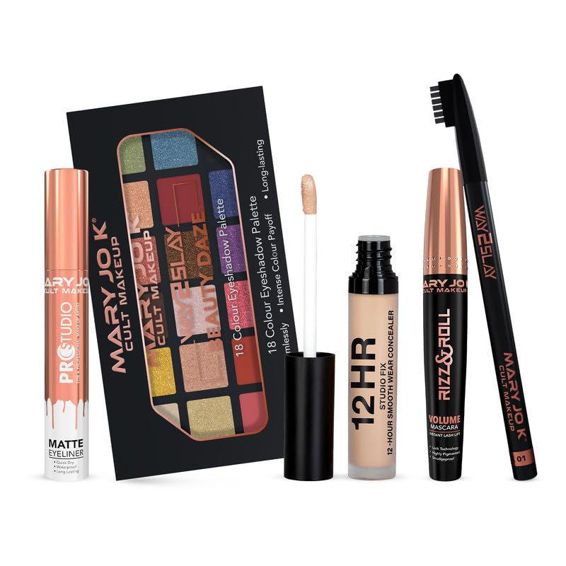 Mary Jo K Wolf Eyes Combo Kit With Eyeliner, Eyeshadow, Concealer, Mascara & Brow Pencil  Bold Full Eye Makeup Set