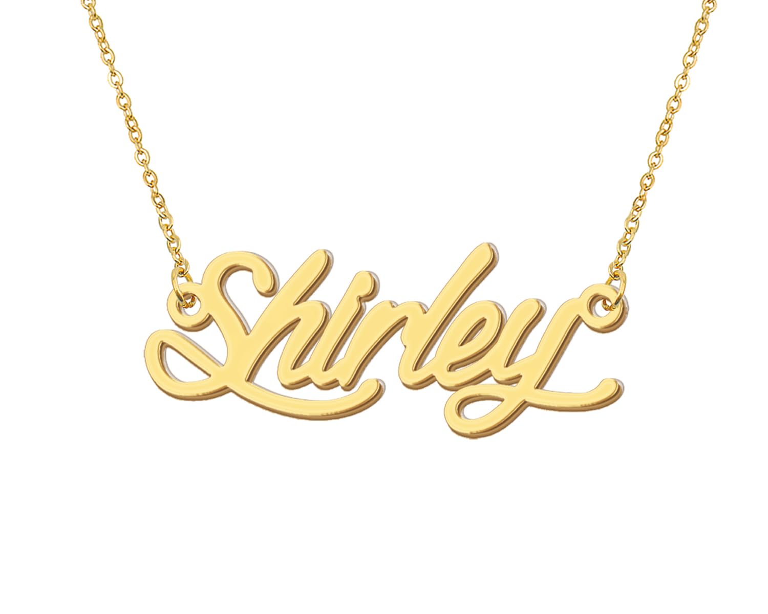 Aoloshow Shirley Name Necklace Stainless Steel 18k Gold Plated Charm Layering Name Necklace Jewelry for Family Womens