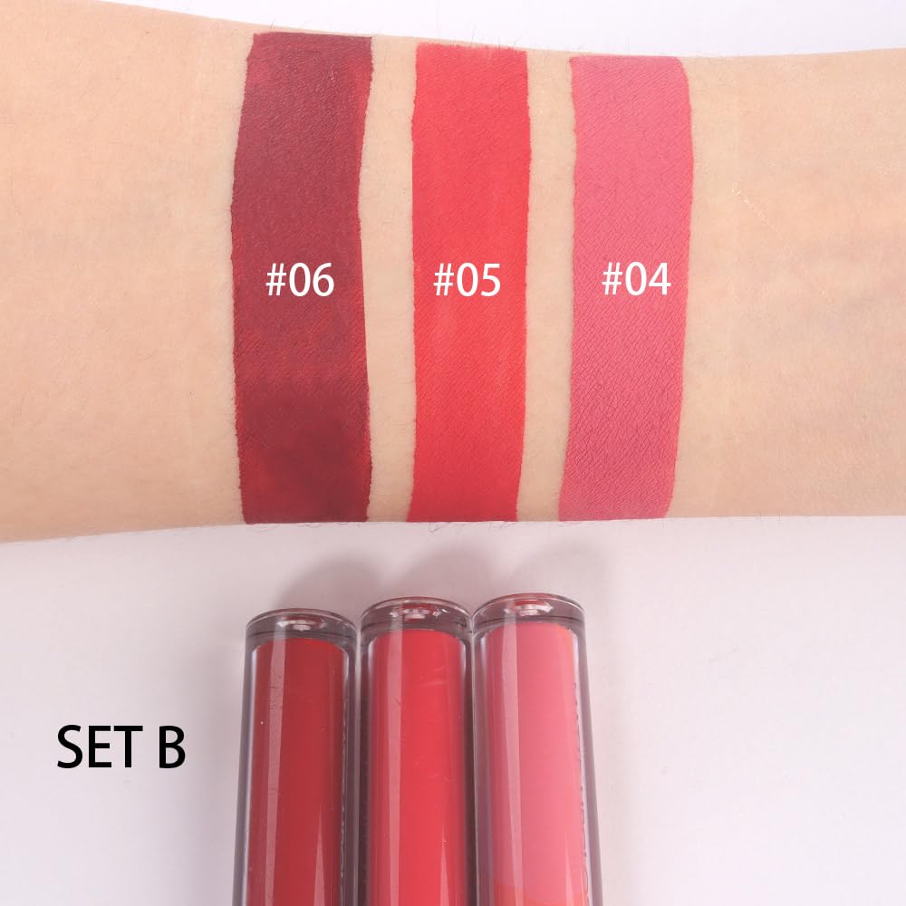 Amy'S Diary Matte Plum Liquid Lipstick 3Pcs Sets,24-Hour Lipstick Dark Deep Maroon Purple Brown Plum Red Lip Stain 24 Smudge Wat