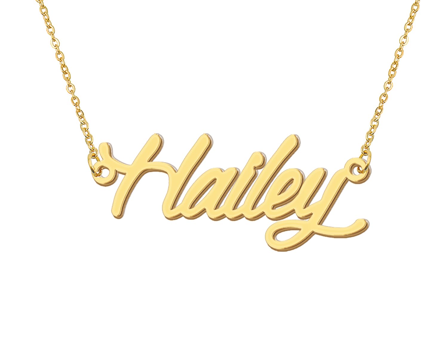Aoloshow 18k Gold Plated Hailey Name Pendant Necklace Womens Engraved Names Necklace Stainless Steel Jewelry for Valentines Day