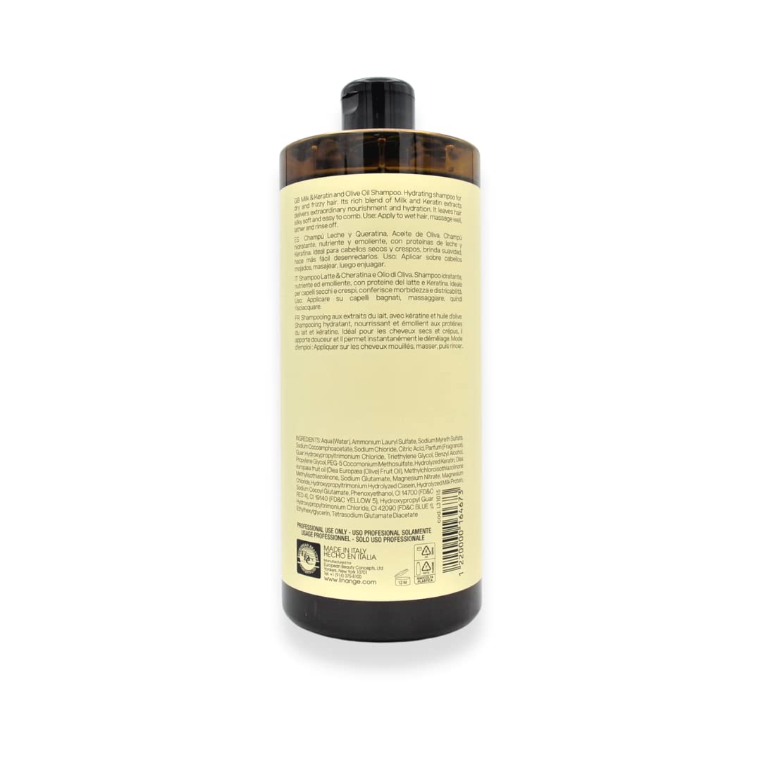 LINANGE Hydranourish Shampoo with Milk, Keratin, and Olive Oil - Hydrating and Nourishing Shampoo for Dry and Frizzy Hair, 965ml