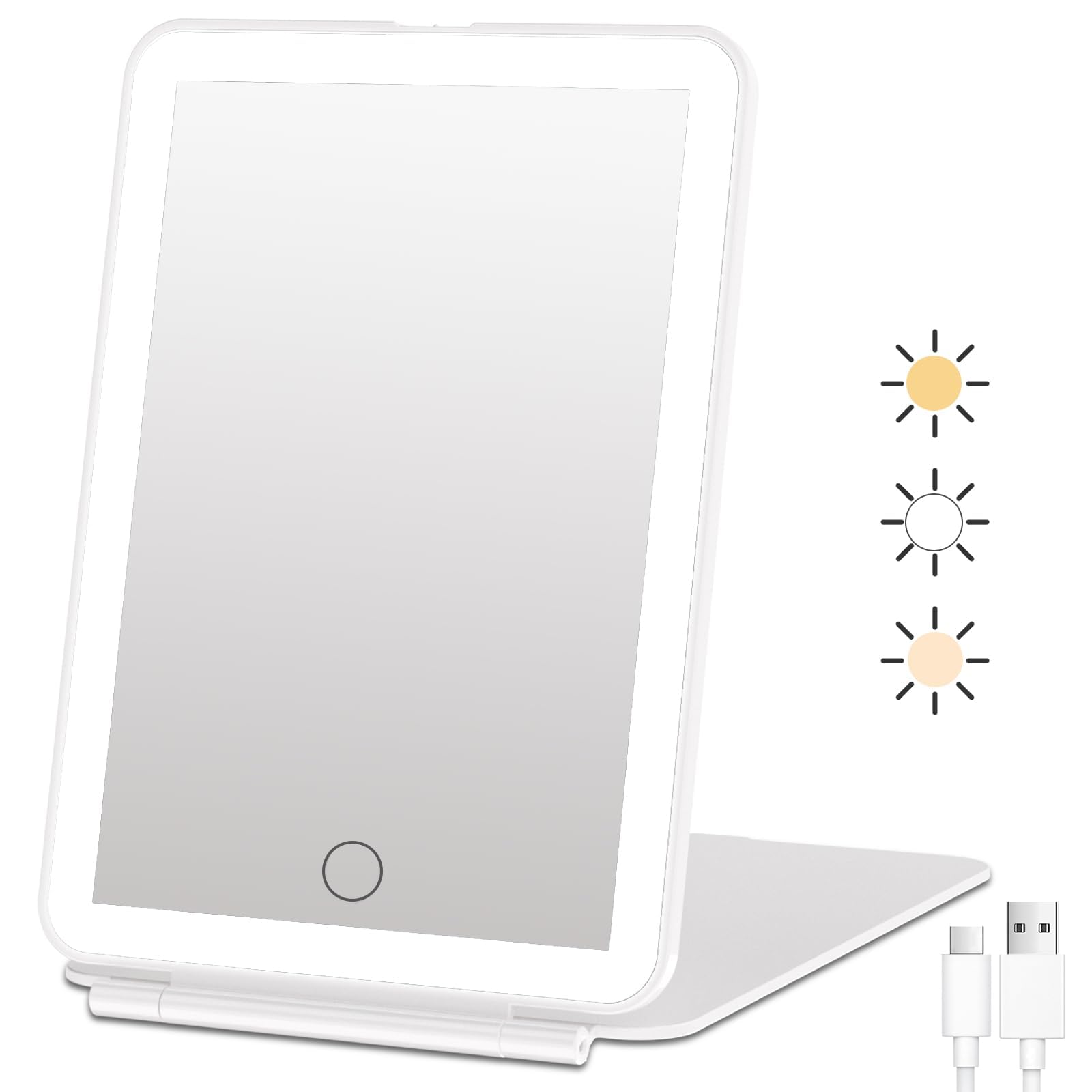 FUNTOUCH Rechargeable Travel Makeup Mirror with 72 Led Lights, Portable Lighted Beauty Mirror, 3 Color Lighting, Dimmable Touch 
