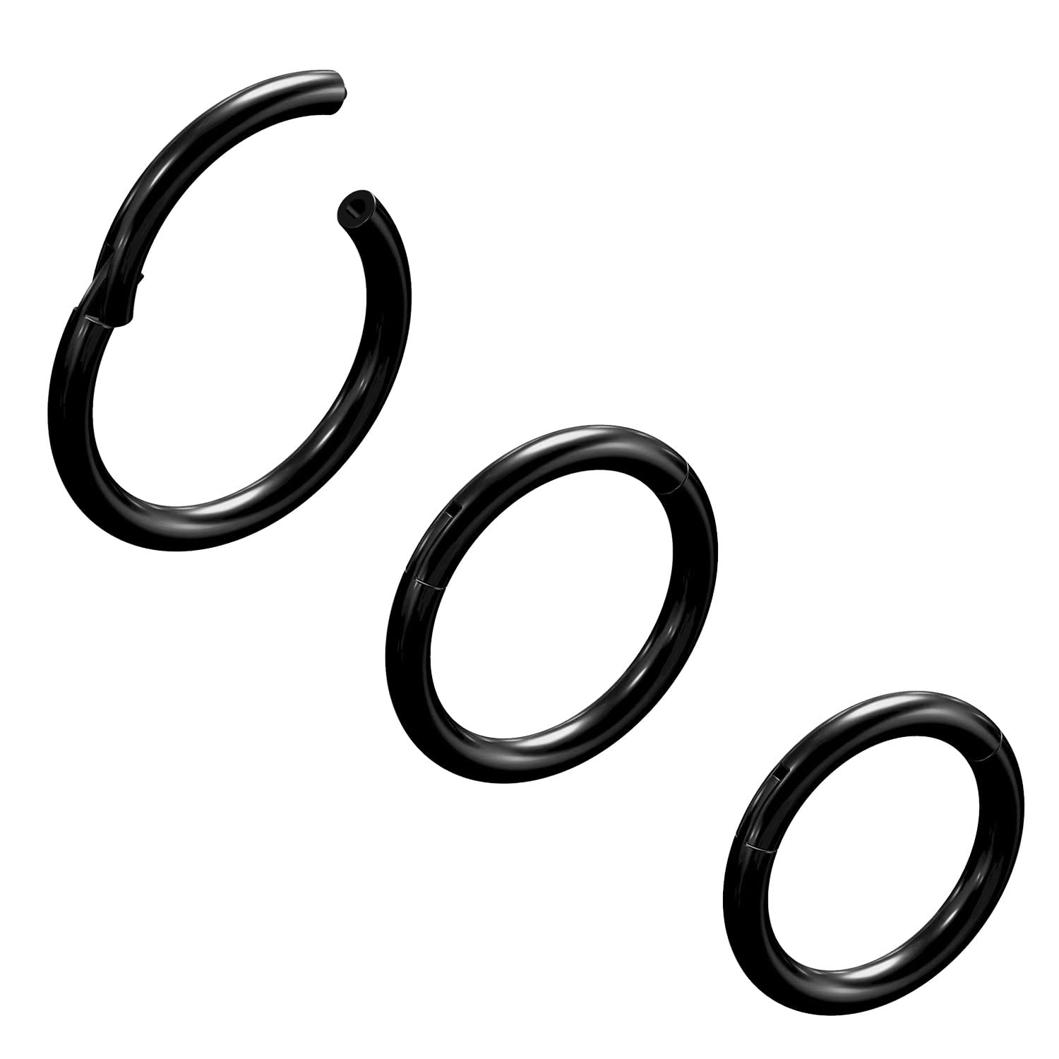 NewkeepsR 3PCS-1.2mm Black Anodised Hinged Clicker Nose Hoop Rings, 16 Gauge 316L Steel Seamless Segment Sleeper Earrings Pierci