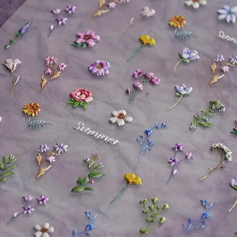 Flower Nail Stickers For Nail Art - Flower Nail Art Stickers Summer Floral Leaf Plant 5D Embossed Nail Decals Self-Adhesive Nail