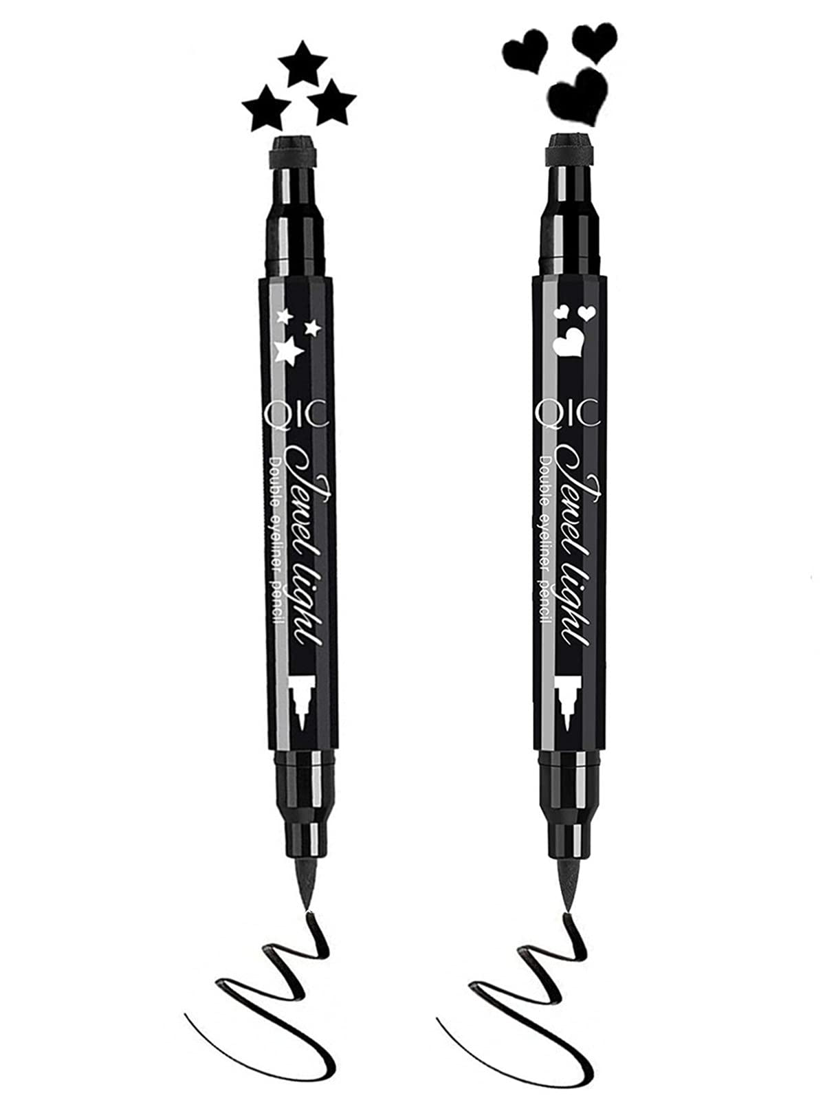 Go Ho Heart And Star Eyeliner Stamp Black Liquid Liner,2 Pcs Waterproof Stamp Eyeliner Set,Double-Side Cat Eye Liner,Long-Lastin