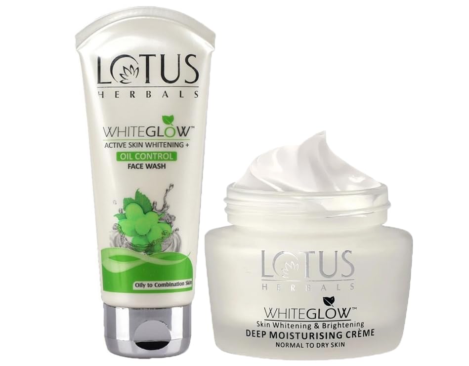 Lotus Herbals Whiteglow Oil Control Face Wash 100Gm, Deep Moisturising Cream 60Gm Set Of 2