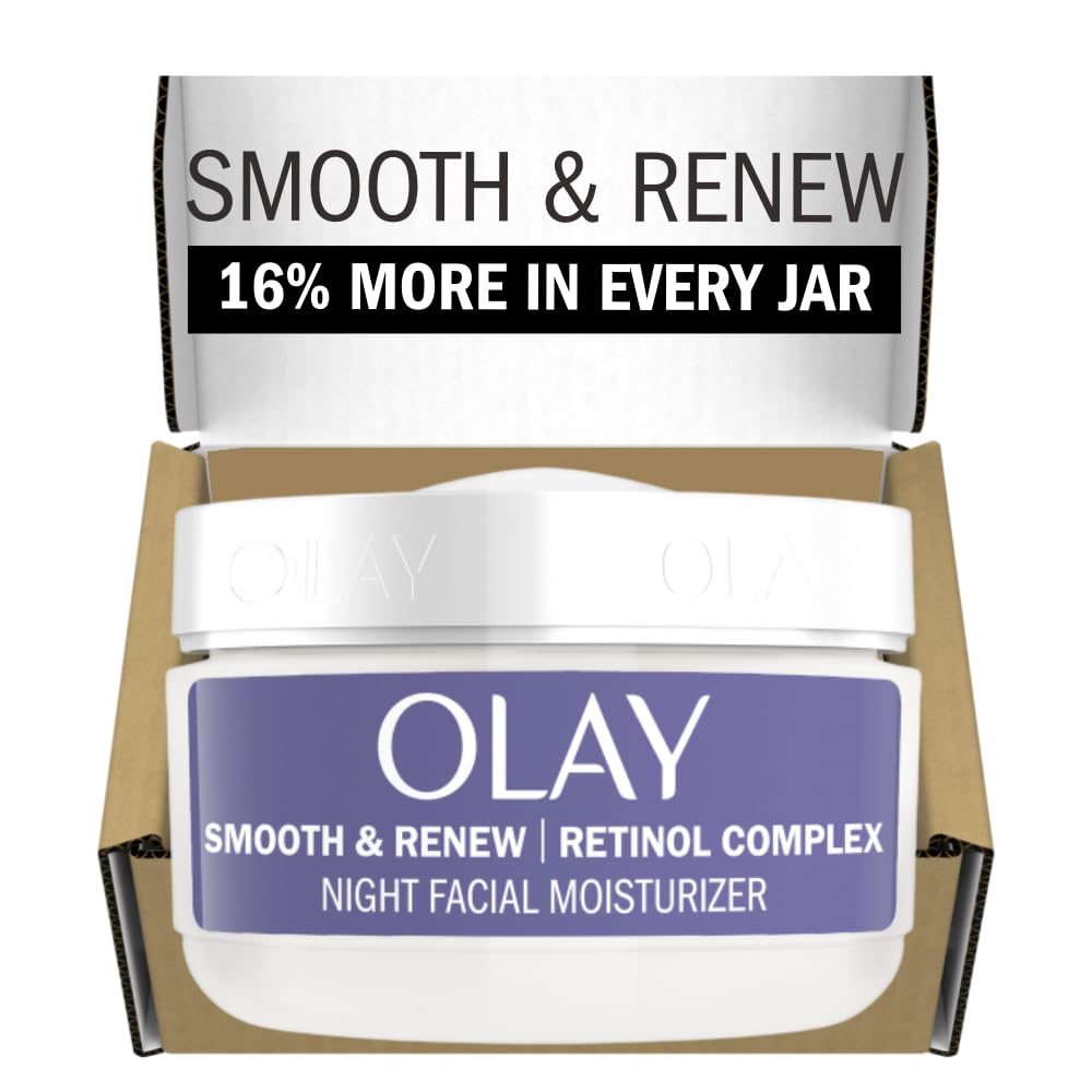 Olay Smooth & Renew Retinol Face Moisturizer, 2 Oz Fragrance Free Night Cream For Fine Lines And Wrinkles With Retinoid Complex,