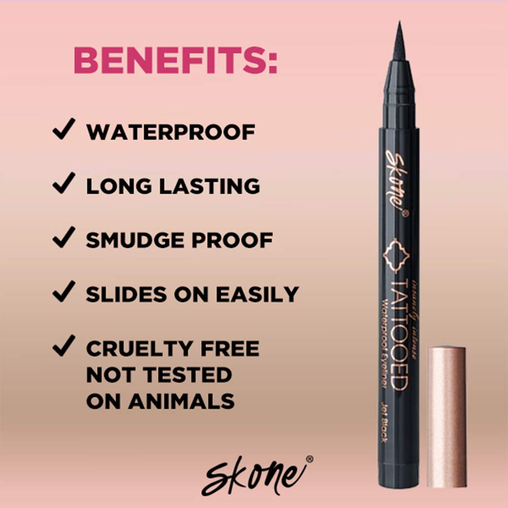 Skone Cosmetics Insanely Intense Tattooed Eyeliner Pen - 5-Piece Set - Waterproof Liquid Eyeliner, Sweat Proof, Smudge Proof Liq