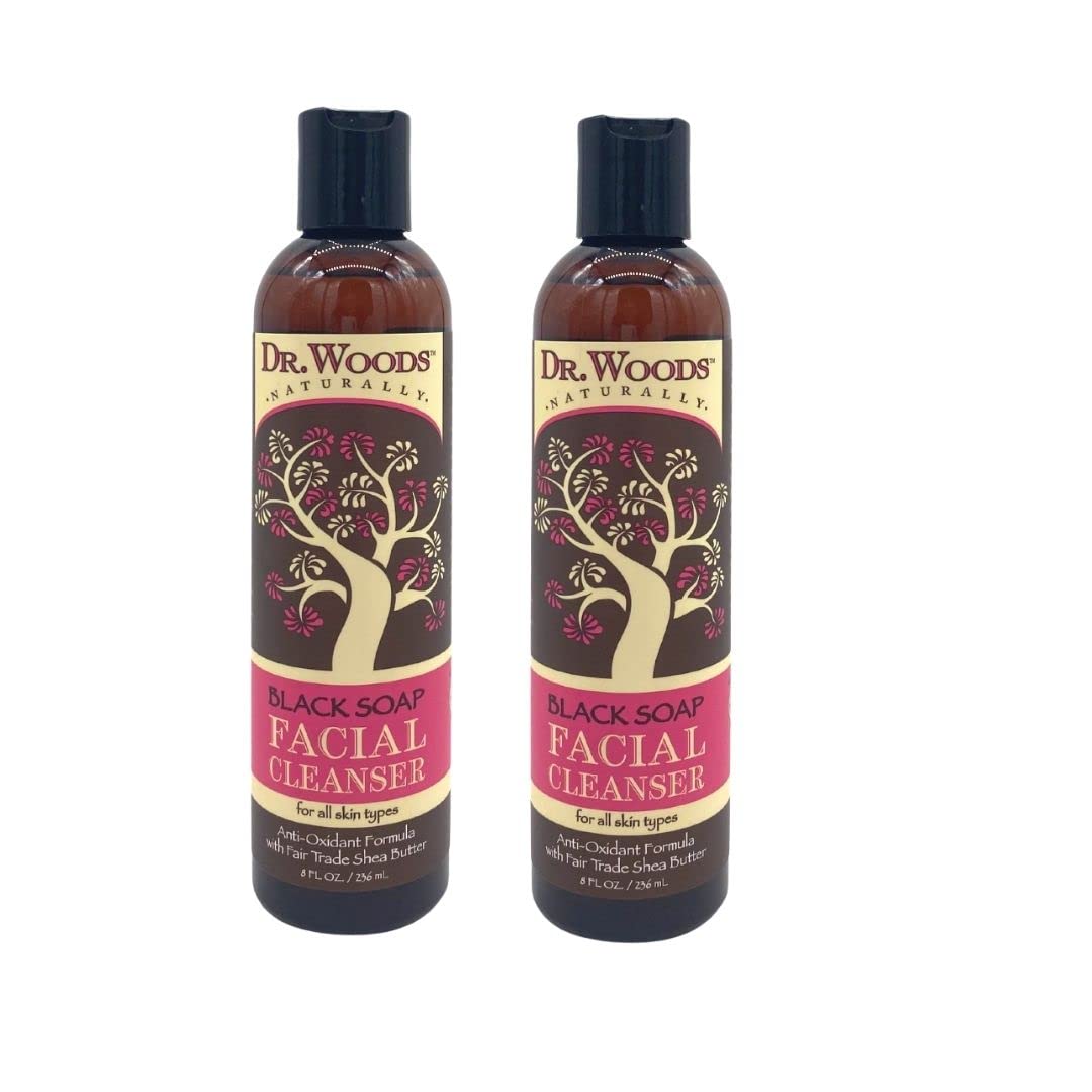 Dr. Woods Black Soap Liquid Facial Cleanser with Organic Shea Butter, 8 Ounce (Pack of 2)