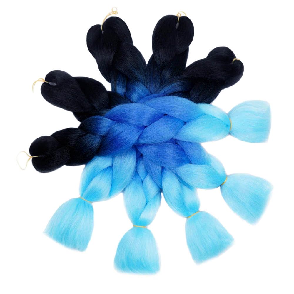 Aidusa Ombre Blue Braiding Hair 5Pcs Synthetic Ombre Braiding Hair Extensions 24 Inch Afro Braiding Hair For Women 3 Tone Twist