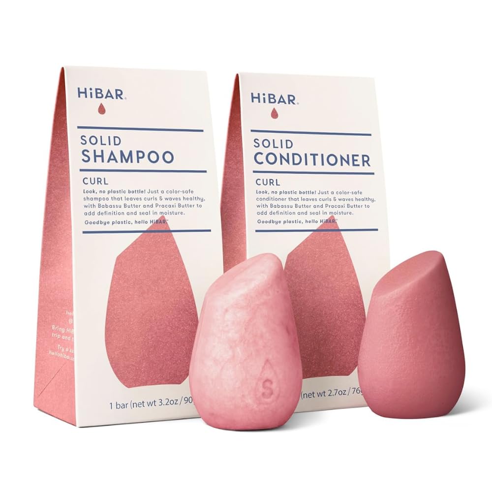 HiBAR - Curl Shampoo & Conditioner Set - For Curly Hair - Define, Cleanse & Nourish - Babassu, Pracaxi Butter & Curl Complex - P