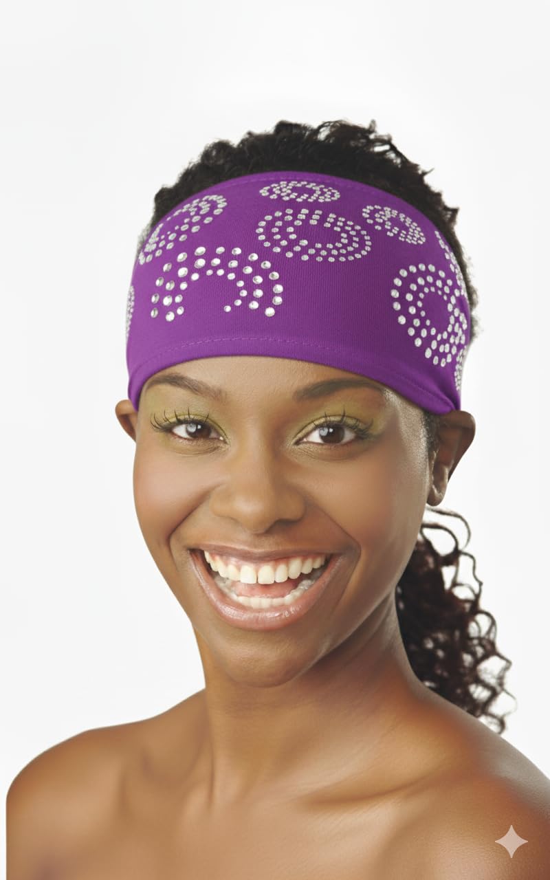 DONNA Rhinestone Spandex Headband - Adjustable Stretch Band for Hair Styling & Workout - Sparkling Design, One Size Fits All (PU