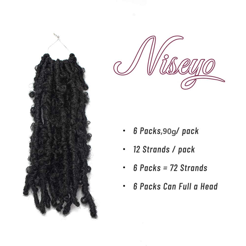 Niseyo 10 Inch Soft Butterfly Locs Crochet Hair 6 Packs Handmade Pre Looped Distressed Faux Braids (1B)