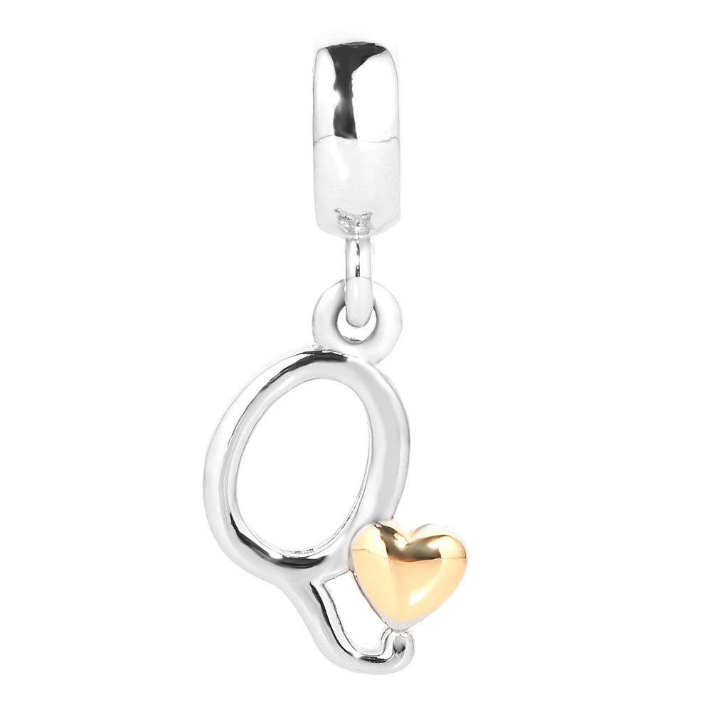QueenCharms Initial A-Z Letter Charm Golden Heart Alphabet Dangle Beads For Bracelets & Necklaces (Q)