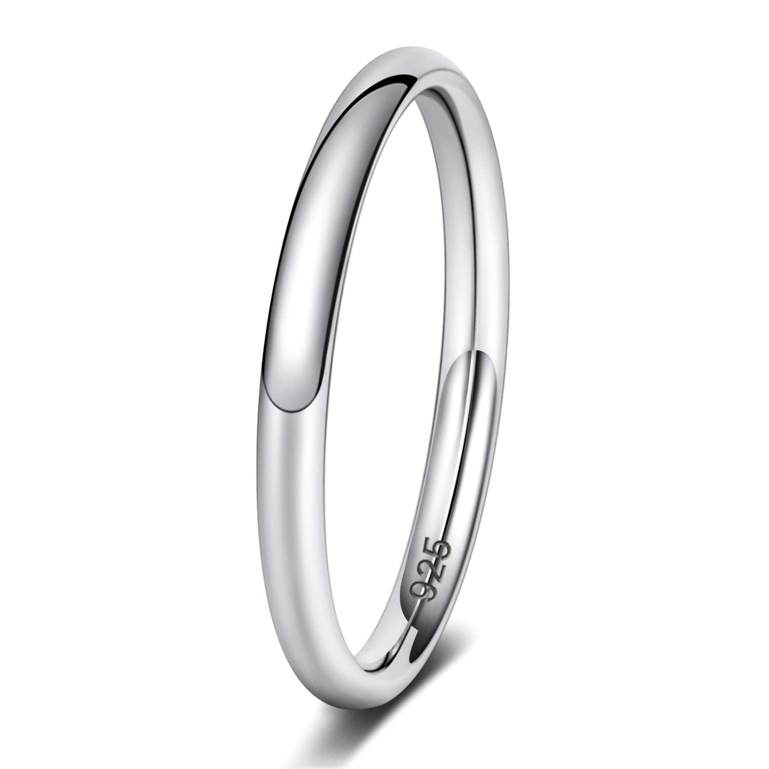 EAMTI 1.5mm 925 Sterling Silver Ring High Polish Plain Dome CZ Women Wedding Band for Women Comfort Fit Size 7
