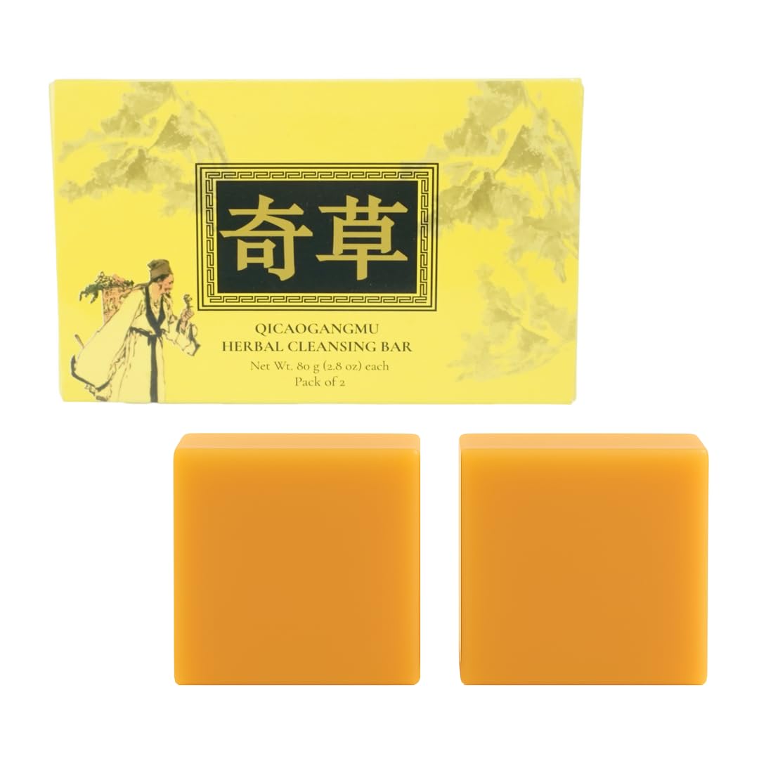 QICAOGANGMU Natural Herbal Soap - Pack of 2 (80g / 2.8 oz Each) - Herbal Soap Bar for Itchy & Sensitive Skin with Sophora Root, 