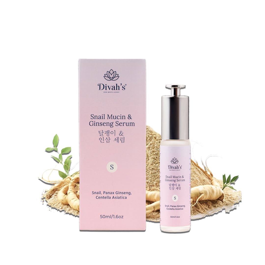 Divans Snail Mucin Ginseng Serum Korean Anti Aging Hydrating Face Serum With Niacinamide Cica Glass Skin Brightening Repair For 