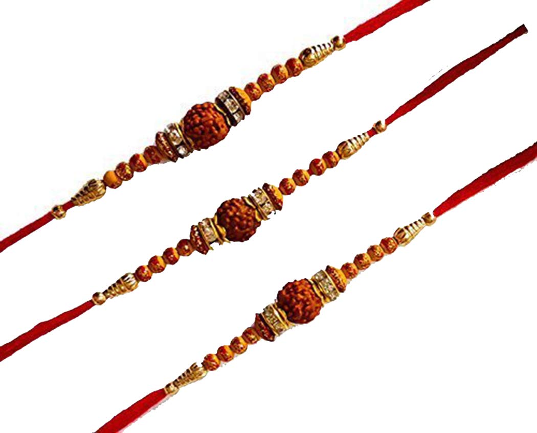 Avanti Creation Fabric Rudraksh Rakhi For Brother With Roli Chawal (Multicolour)  Set Of 3 Rakhi