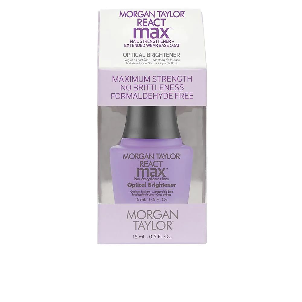 Morgan Taylor Nail Lacquer REACTmax Optical Brightener Nail Strengthener and Extended Wear Base Coat, Base Coat For Nails, Long 