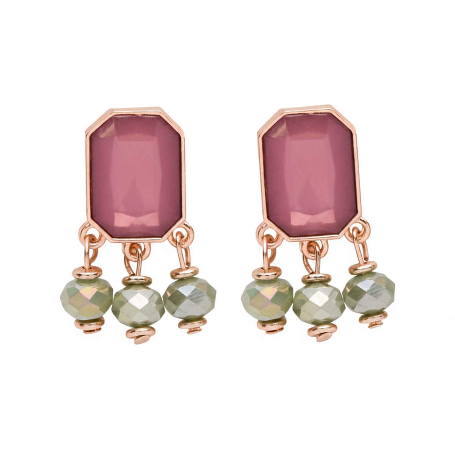 Officially Gorgeous By Everstylish Pink Stone Stud With Green Bead Drops | Lightweight Earrings For Women | Ethnic And Trendy Fa