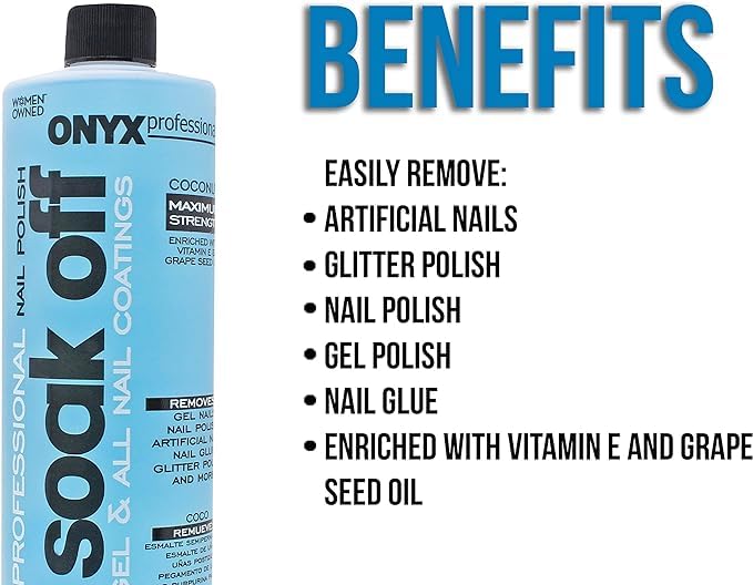 Onyx Professional Coconut Scented Nail Polish Remover With Nail File, 16 Oz, Maximum Strength Soak Off Gel Polish Remover, Vitam