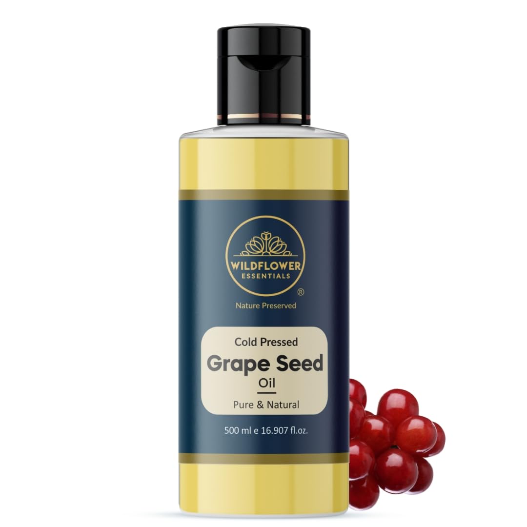 Wildflower Essentials 100% Pure & Natural Grapeseed Oil Cold Pressed For Face Skin Hair Body Glowing Skin Acne Pimple Lightweigh
