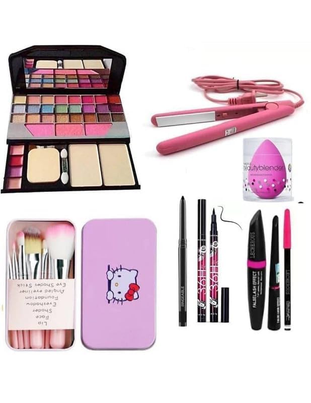 Swizhuda 6155 Multicolor Makeup Kit With 7 Pink Makeup Brushes 1 36H Eyeliner 3 In1 Eyeliner Mascara Eyebrow Pencil Kajal 1 Pink