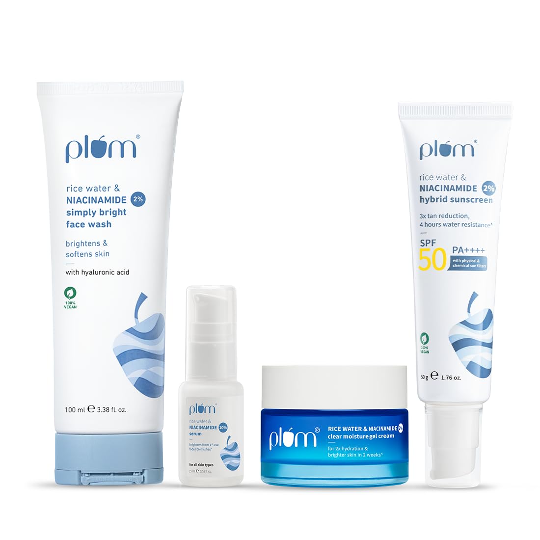 Plum Niacinamide Brightening Skincare Routine Combo | Oil-Free Hydration, Oil Control & Spf 50 Pa++++ Protection | Face Wash, Se
