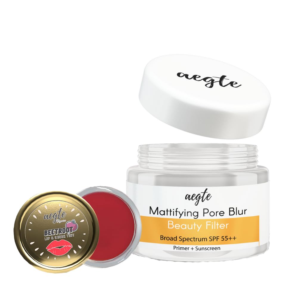 Aegte Organics Beetroot Lip And Cheek Tint Balm & Mattifying Pore Blur Beauty Filter Primer + Sunscreen