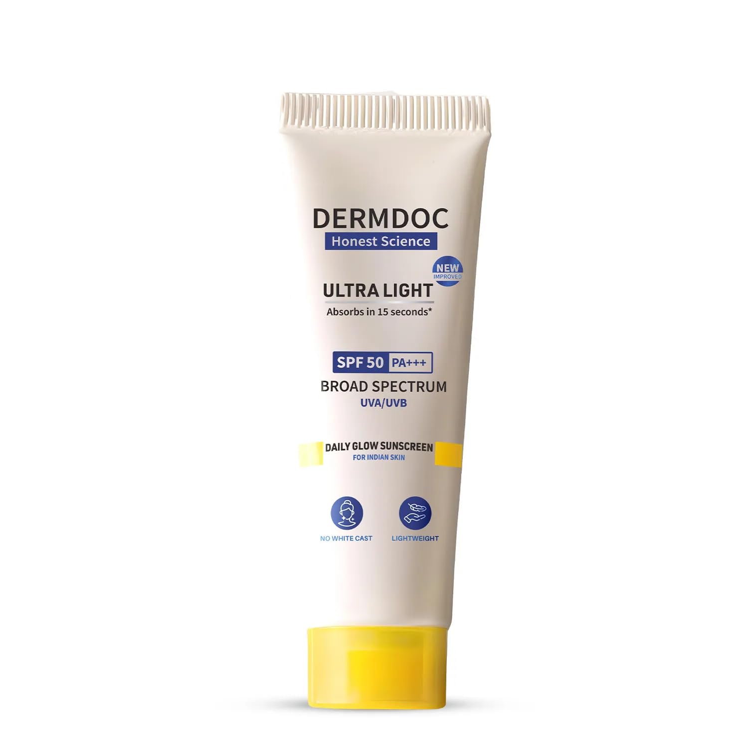 DERMDOC SPF 50 PA+++ Sunscreen 30g Ultra Light Daily Glow Sunblock Lightweight Non Greasy No White Cast Non Comedogenic Broad Sp