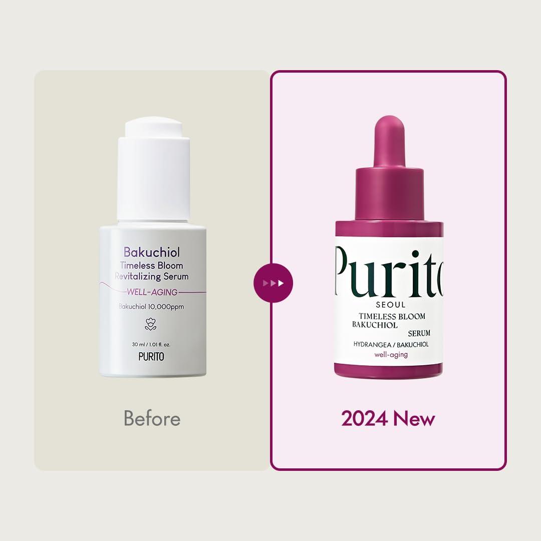 Purito Seoul Timeless Bloom Bakuchiol Serum, Korean Jeju Hydrangea, For Sensitive Skin, Ampoule, Fine Line Reduction, Anti Aging