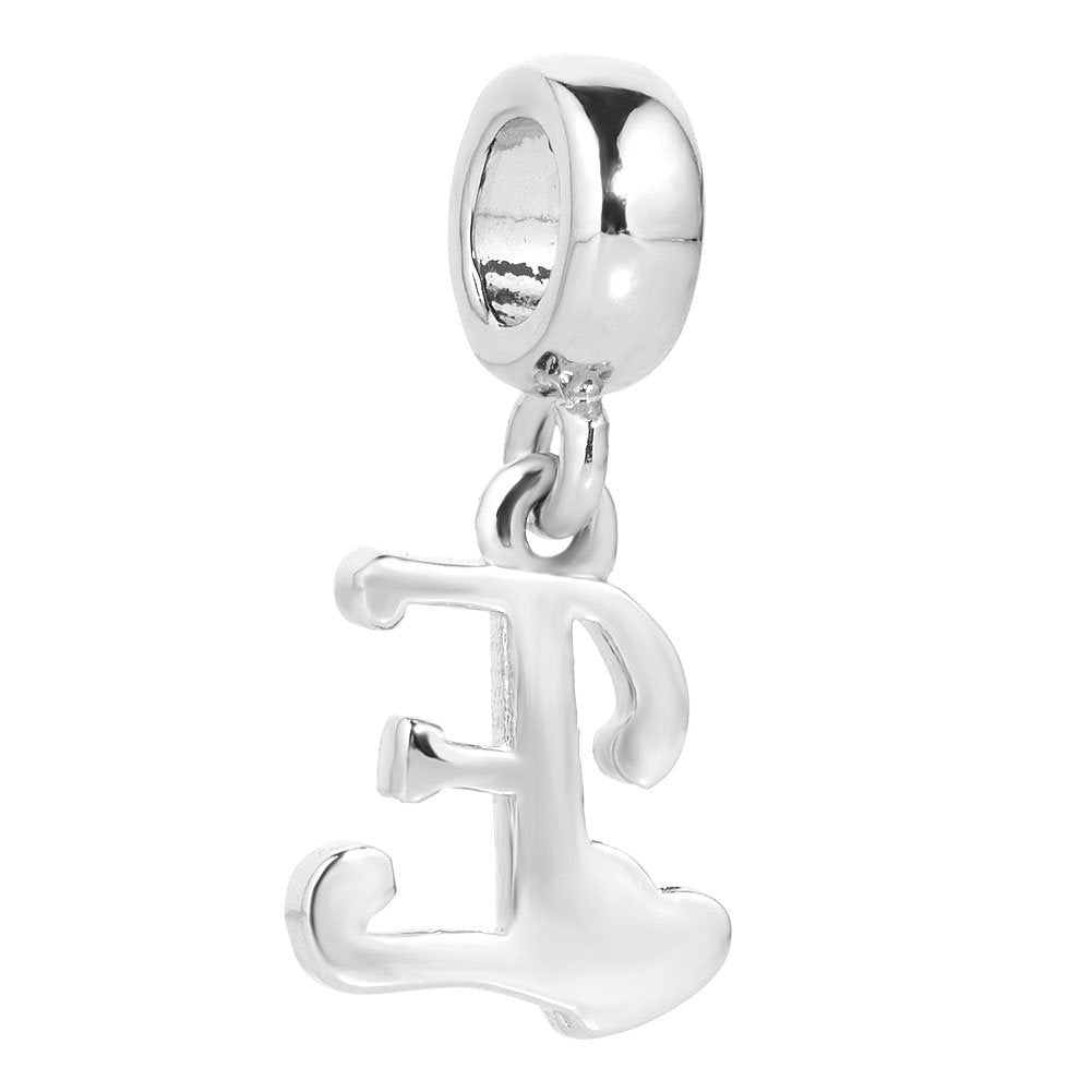 QueenCharms Initial A-Z Letter Charm Golden Heart Alphabet Dangle Beads For Bracelets & Necklaces (E)