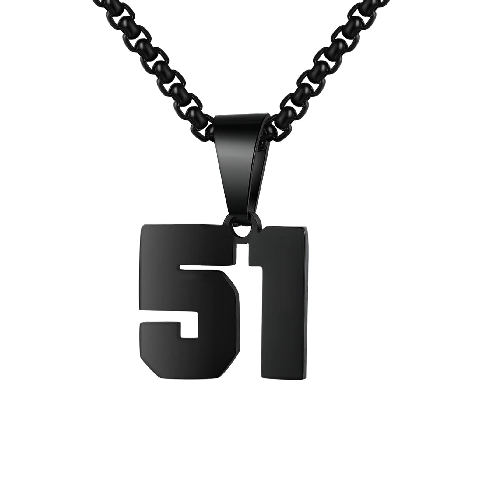 Number Necklaces Personalized Necklaces Black Initial Number Pendant Stainless Steel Chain Movement Necklaces for Men Women (51)