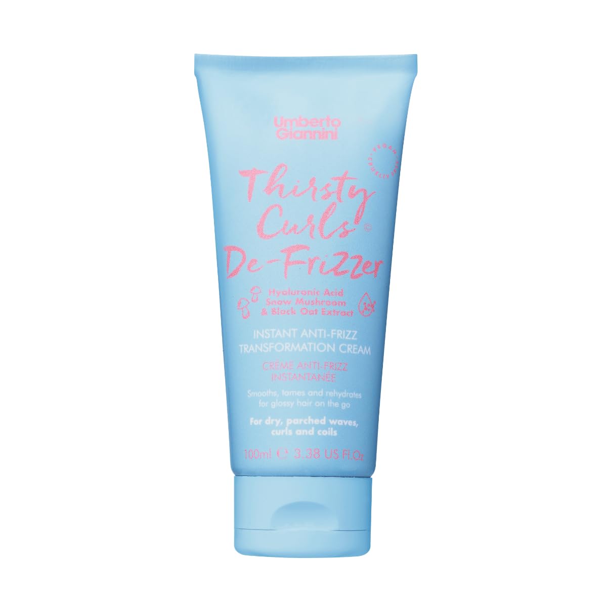 Umberto Giannini Thirsty Curls De-Frizzer Instant Anti-Frizz Transformation Cream 3.3 fl Oz - Curl Defining Cream for 2a-4c Curl