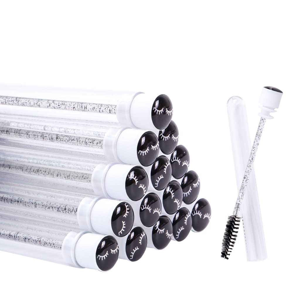 20 Pcs Disposable Mascara Brushes Diamond Eyelash Spoolies Makeup Brush Mascara Wand in Sanitary Tube Lash Supplies (Black) 