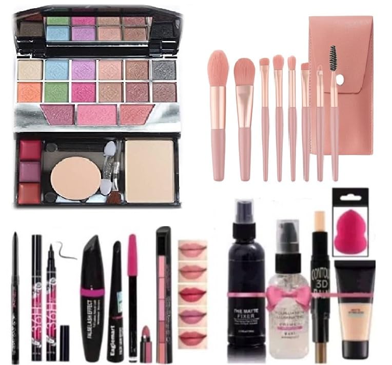 Just Tya 5024 Makeup Kit Set With Eyeshadow Palette, Makeup Brushes, Lipstick, Eyeliner, Mascara, Foundation, Primer, Setting Sp