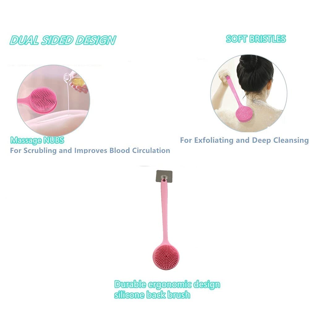 Cinlitek Silicone Body Scrubber, Long Handle Back Scrubber For Shower, Silicone Body Brush Shower Scrubber For Body, Shower Srus