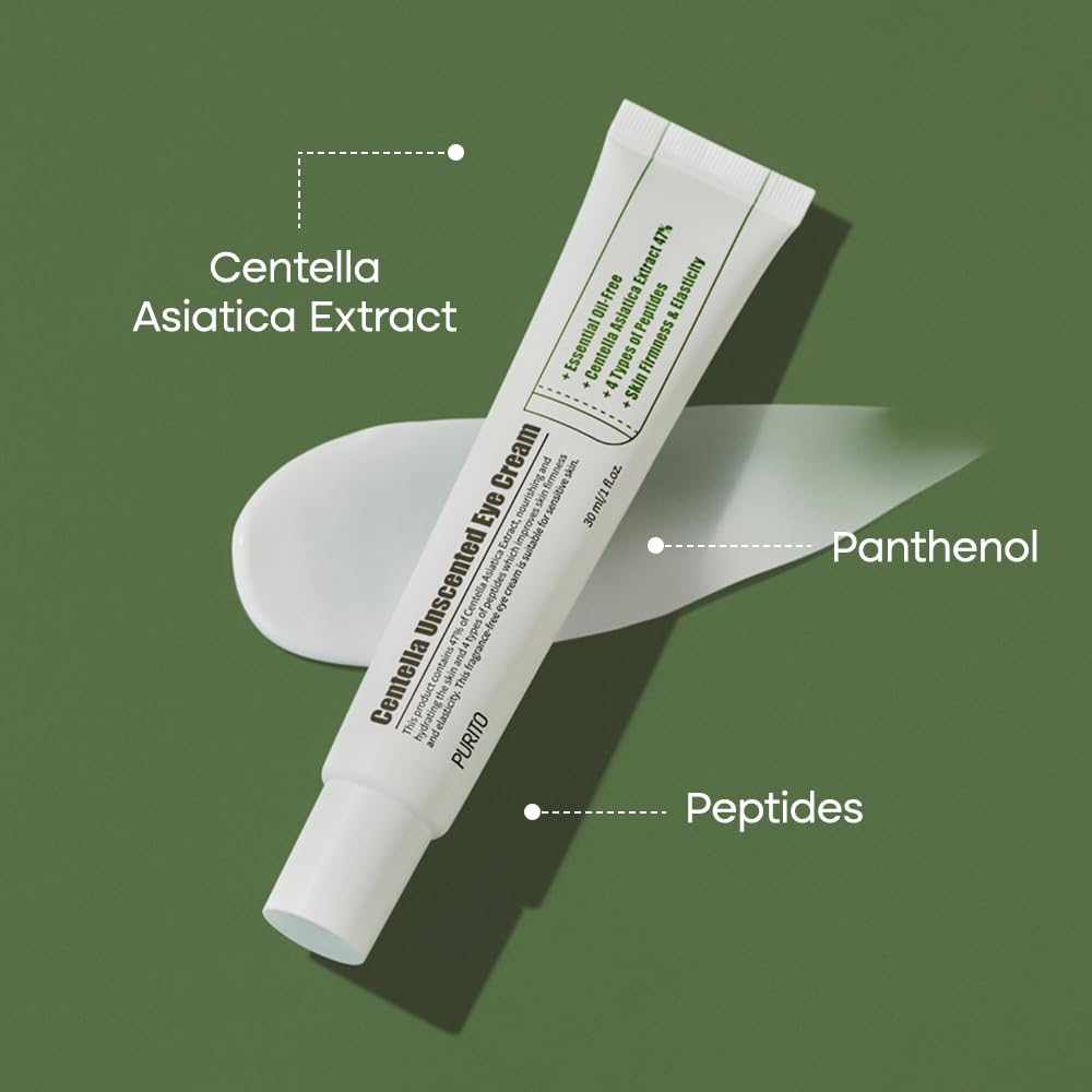PURITO Centella Unscented Eye Cream, Korean Centella, for Sensitive Skin, Soothing, Facial Eye Cream for face, Dark Circles, Aro
