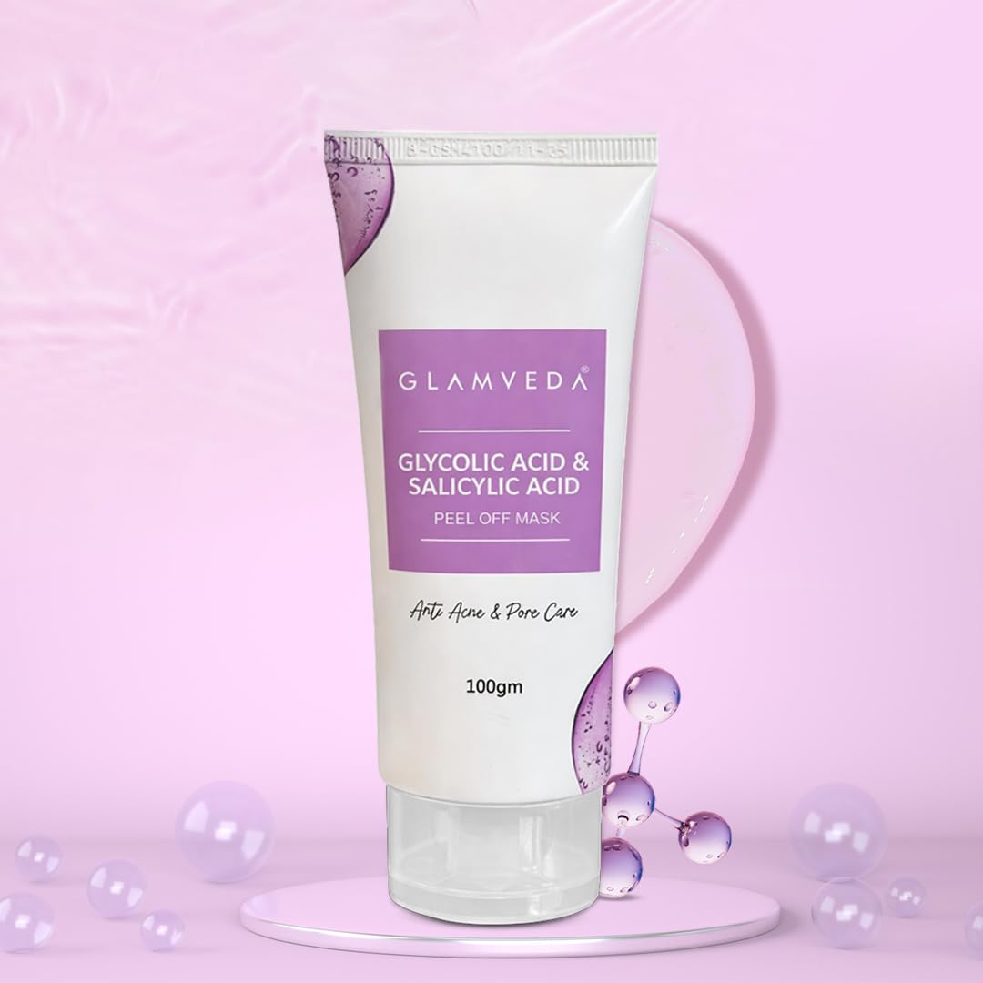 Glamveda 0.05% Ww Glycolic Acid & 0.05% Ww Salicylic Acid Anti Acne Peel Off Mask | For Oily & Acne Prone Skin | Oil Balancing, 