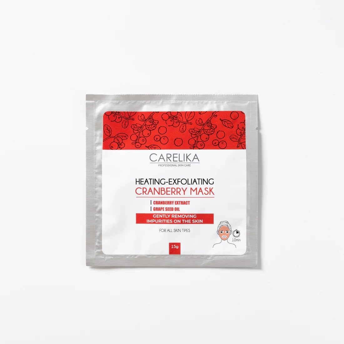 CARELIKA HeatingExfoliating Cranberry Face Mask  15g SelfWarming Facial Peel with White Clay & Grape Seed Oil  Deep Cleansi