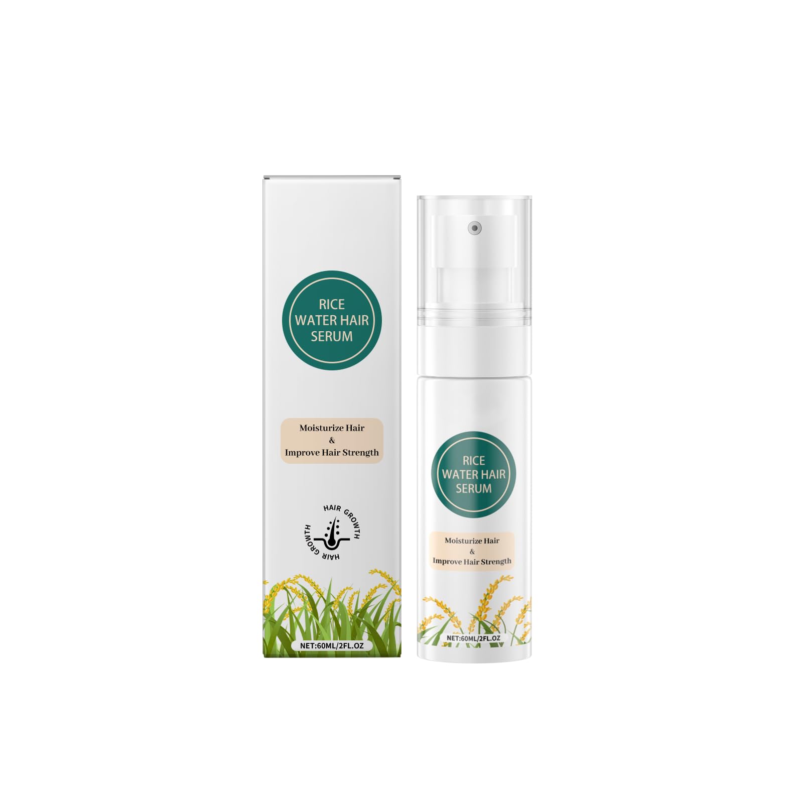 Rice Water Hair Serum Spray, with Vitamin E and Ginseng Root Extract, Promotes Hair Growth, Reduces Hair Loss, 2 fl oz