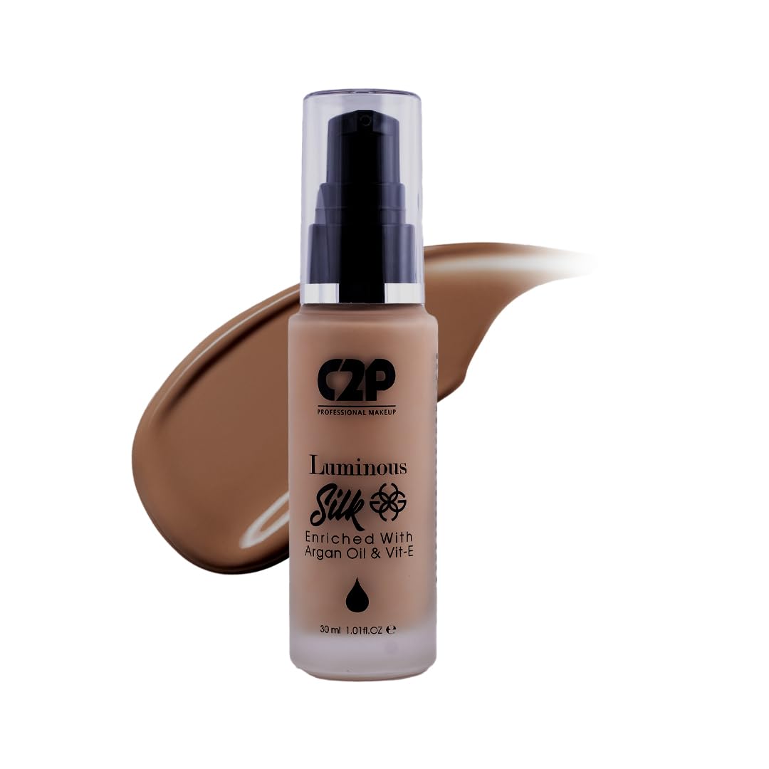 C2P Pro Luminous Silk Liquid Foundation For Women Face Makeup Dark 14, 30 Ml | High Coverage For Dry Oily Combination Natural Gl