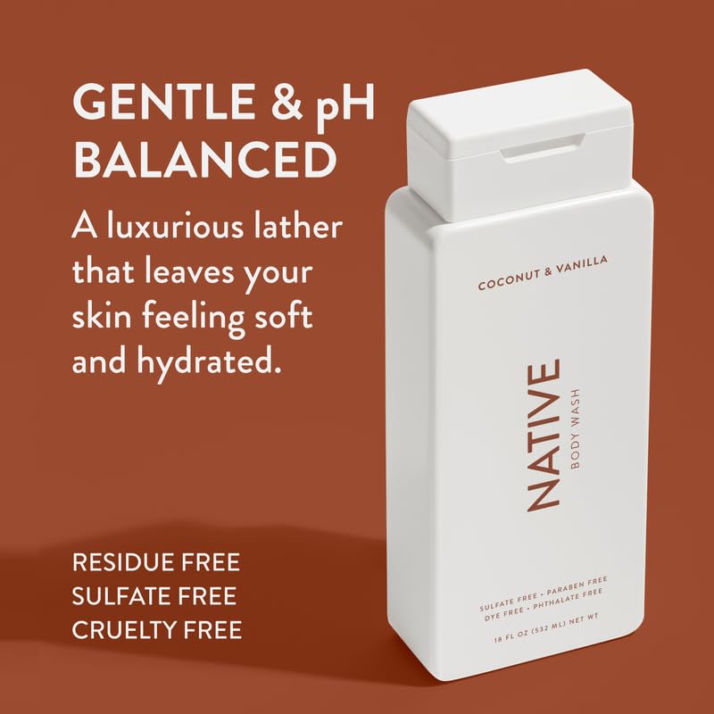 Native Body Wash - Naturally Derived Ingredients, Sulfate & Paraben Free, 18 oz Pack of 3 - Coconut & Vanilla, Lavender Rose, Cucumber Mint