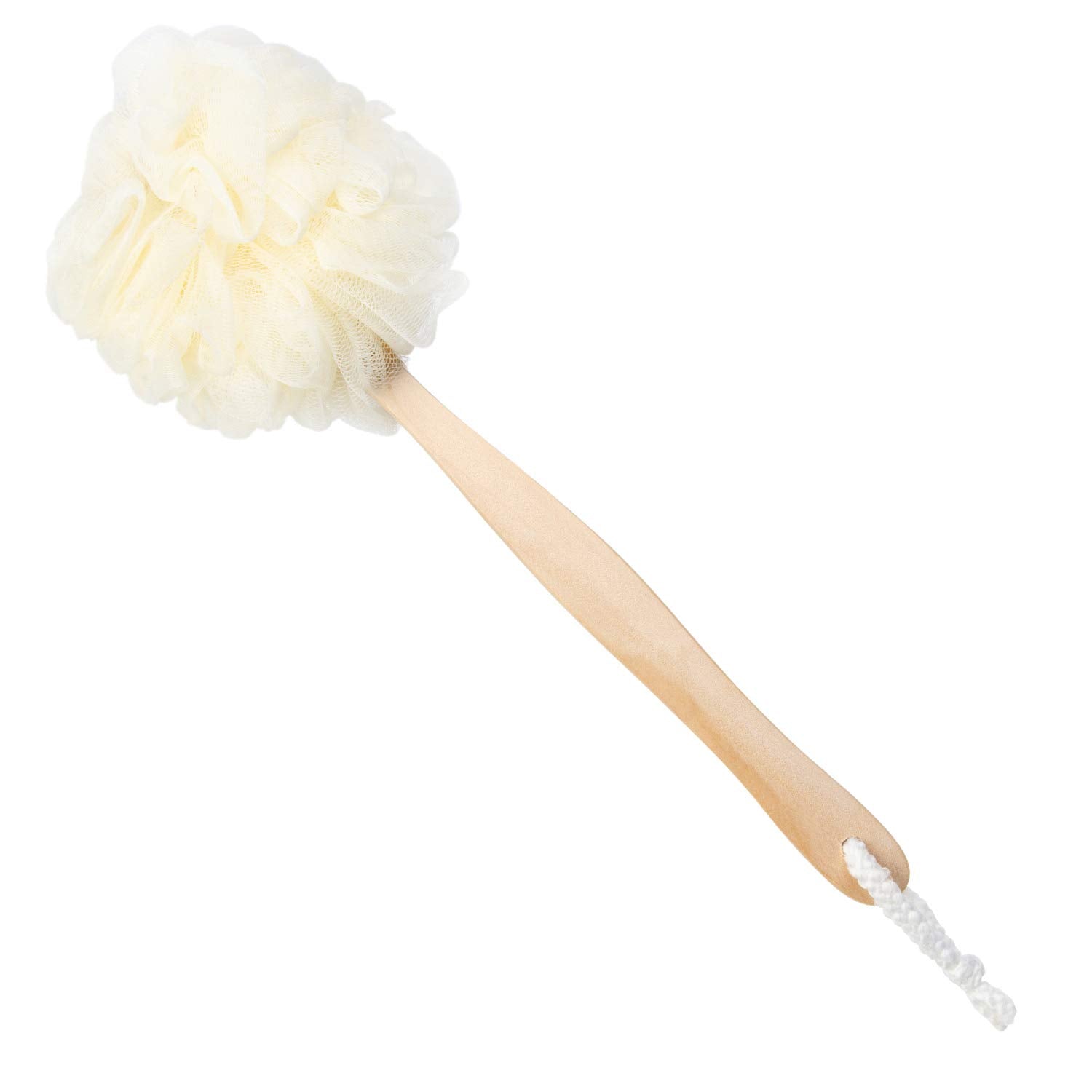 Arswin Loofah Back Scrubber For Shower, Wooden Long Handle Bath Sponge Lufa Shower Brush, Soft Nylon Mesh Back Cleaner Washer, B
