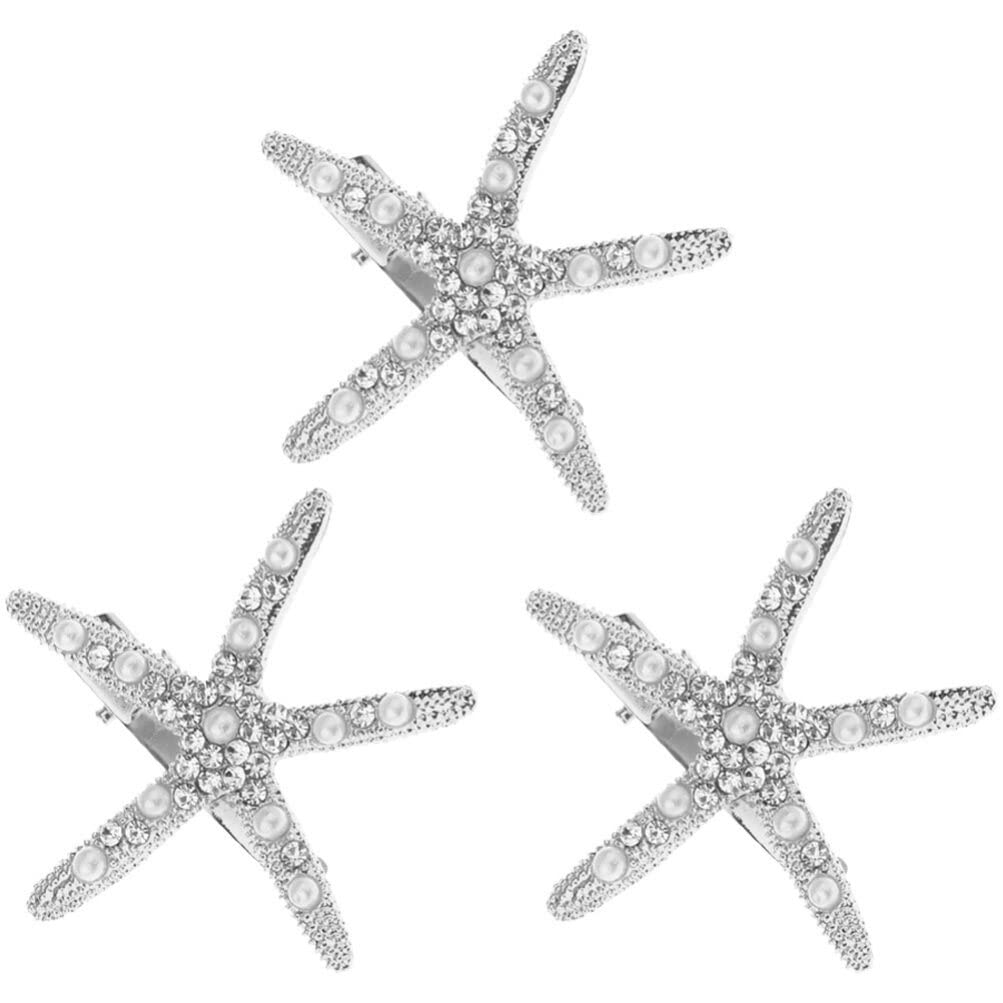 minkissy Metal Starfish Hairpins Rhinestone Starfish Hair Clip for Women 3 Pack Hair Handmade Hair Barrettes Sea Star Beach Merm