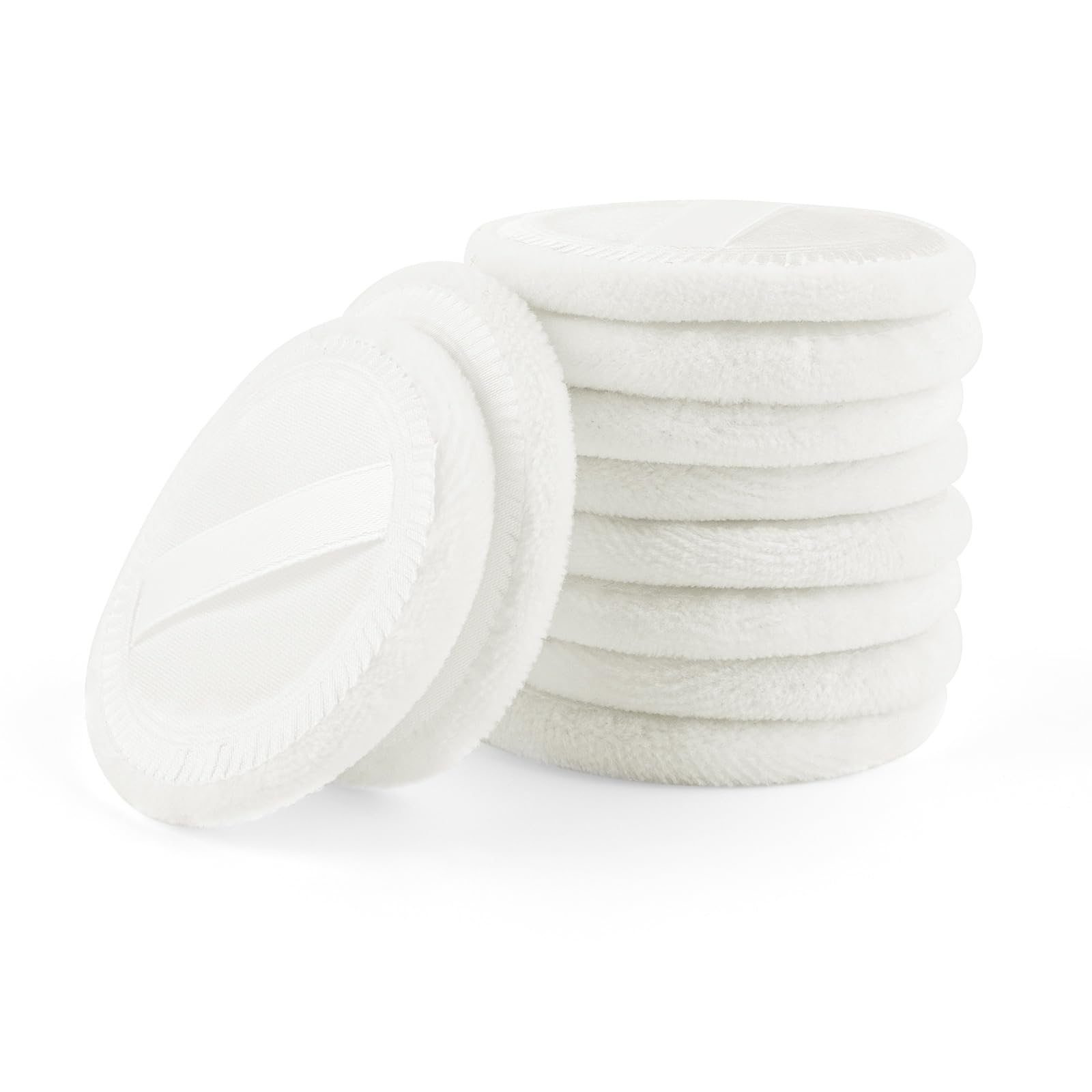AUEAR, 10 Pack Powder Puffs Washable Pure Cotton Round Makeup Pads 2.36 Inch Cosmetic Face Powder Puff with Ribbon for Loose Fou