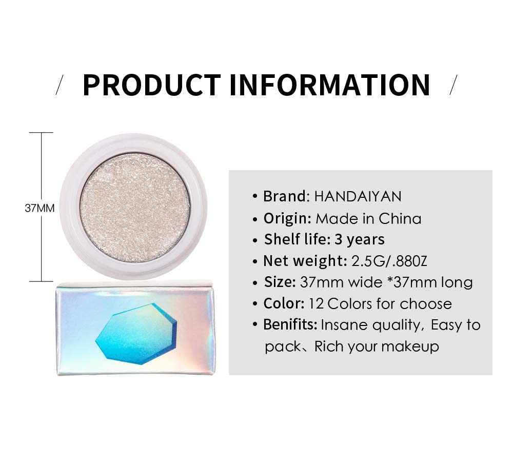 AKARY 12 Colors Glitter Eyeshadow, Mashed Potato Pearlescent Monochrome Eyeshadow Polarized Light Not Smudged Eye Shadow, Highly