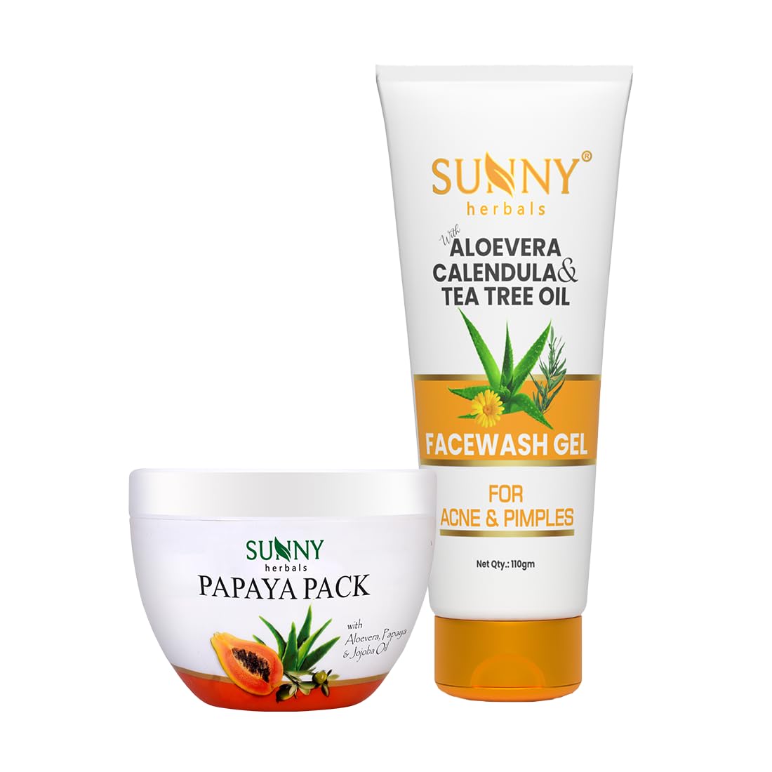 Sunny Tea Tree Oil Face Wash Gel (110Gm) & Papaya Pack (150Gm), Unblocks, Disinfects Pores, Dries Pimples, Lightens Blemishes, T