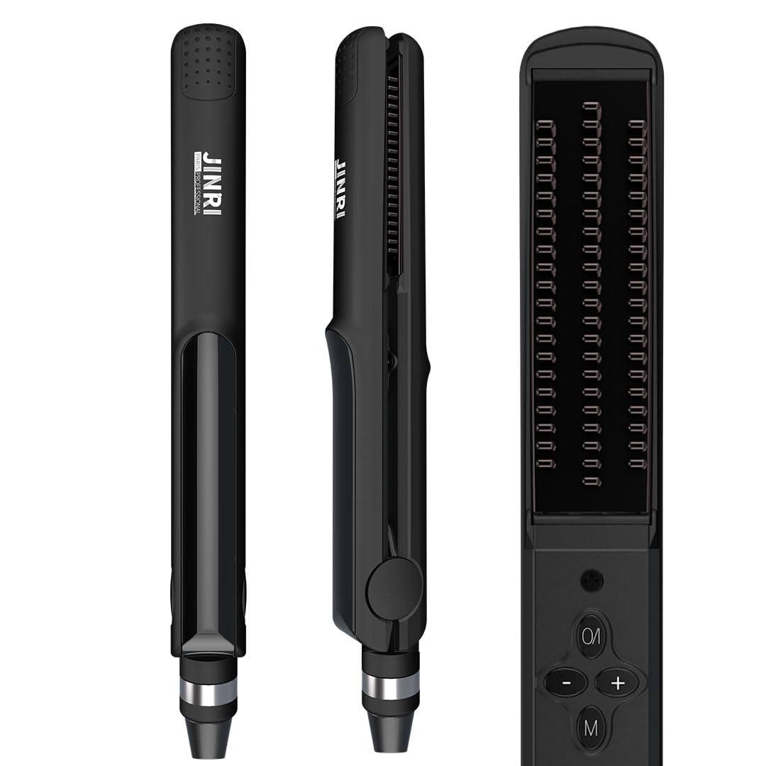 3 IN 1 Heated Styling Tool: Straightening Brush, Crimper & Flat Iron for Smooth, Anti-Frizz Hair | Electric Hot Brush for Stylin